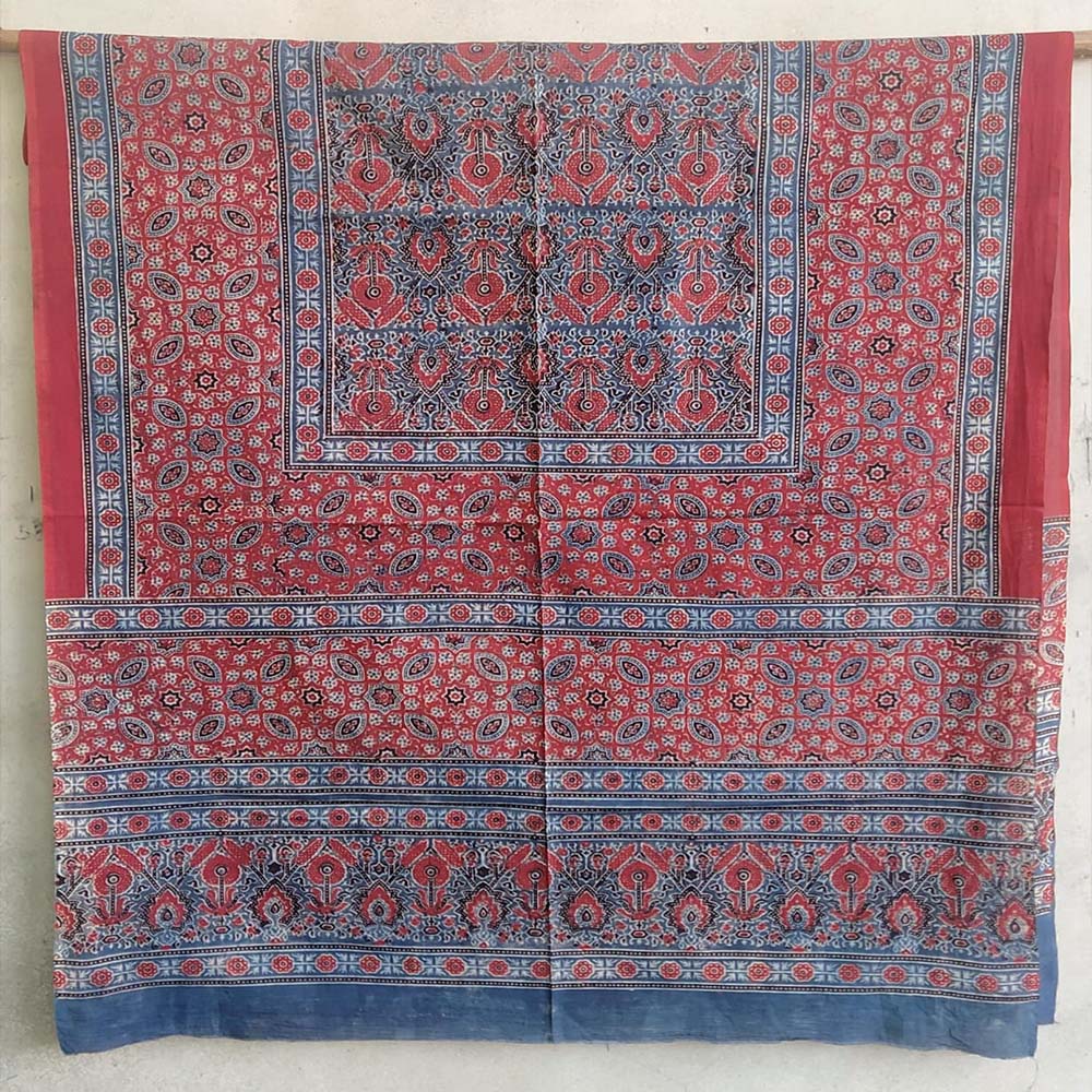timeless ajrakh bedsheet red cotton hand-block print natural dyes