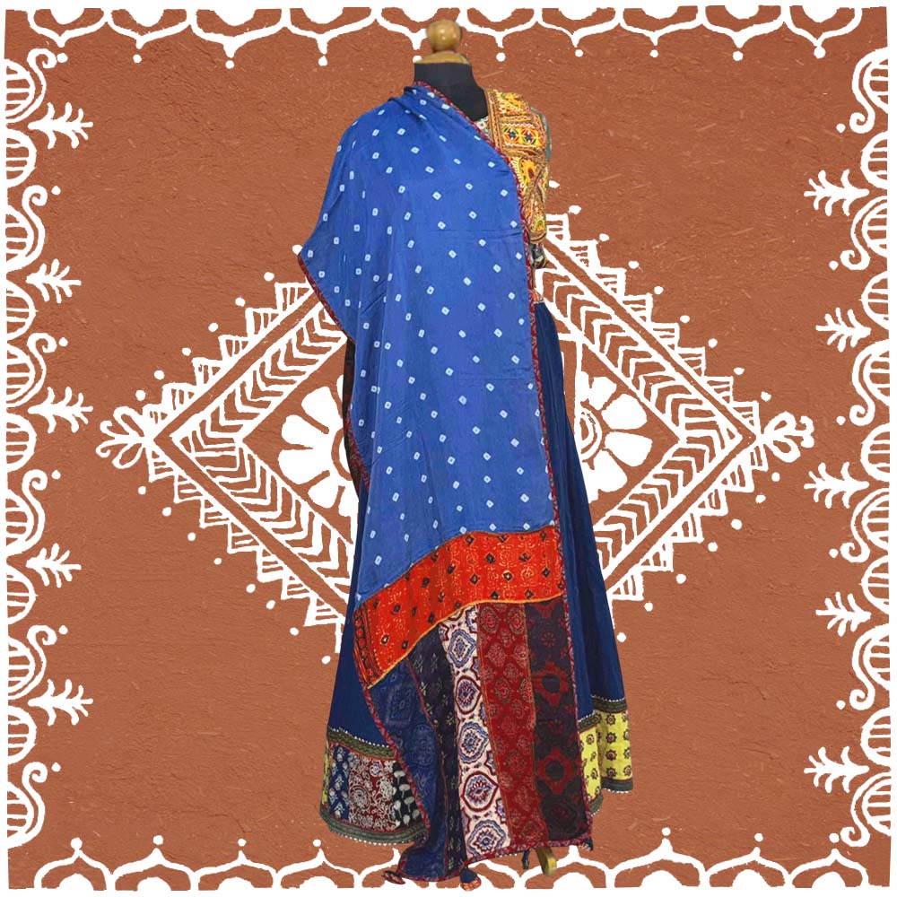 enchanting mirror work stole blue modal silk embroidery