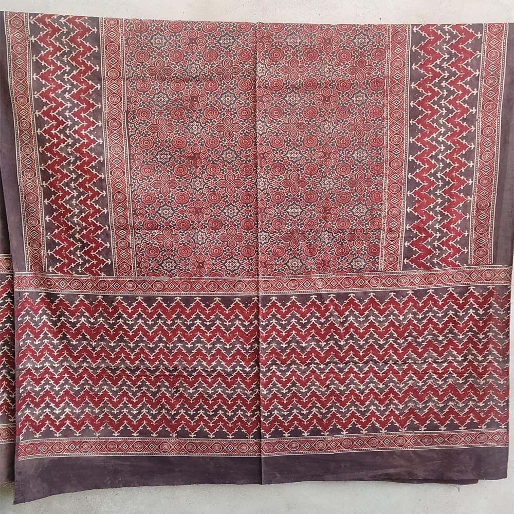majestic ajrakh bedsheet maroon cotton hand-block print natural dyes