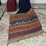 Stunning Navy Blue Ajrakh Mirror Work Saree with Vibrant Multi-Color Hand Block Prints - Image 2