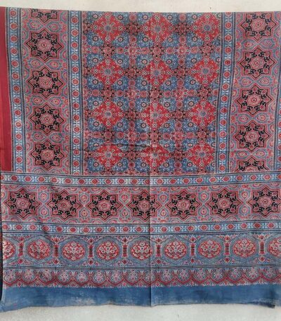 vibrant ajrakh bedsheet red cotton hand-block print natural dyes