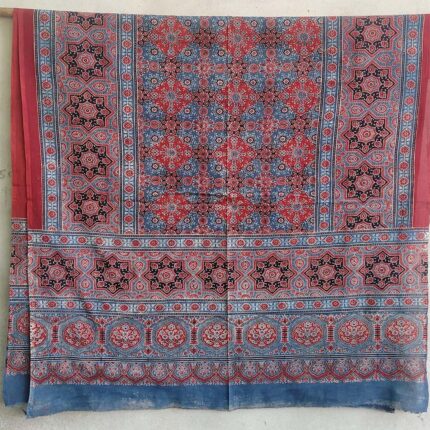 vibrant ajrakh bedsheet red cotton hand-block print natural dyes