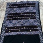 enchanting navy blue ajrakh mirror work saree full view with hand block prints