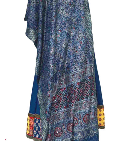 mesmerizing ajrakh stole indigo modal silk mirror work