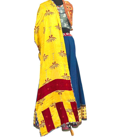 radiant mirror work stole yellow modal silk maroon patti