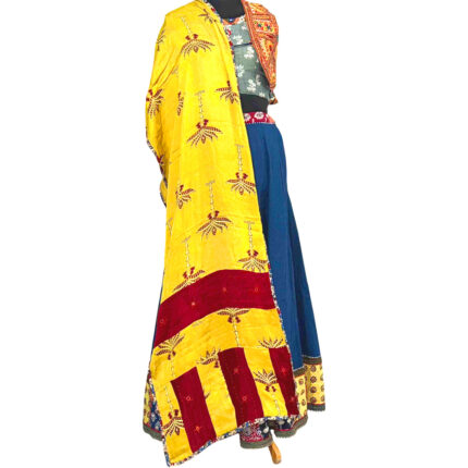 radiant mirror work stole yellow modal silk maroon patti