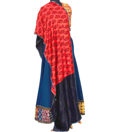 dazzling mirror work stole black red modal silk embroidery