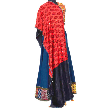 dazzling mirror work stole black red modal silk embroidery