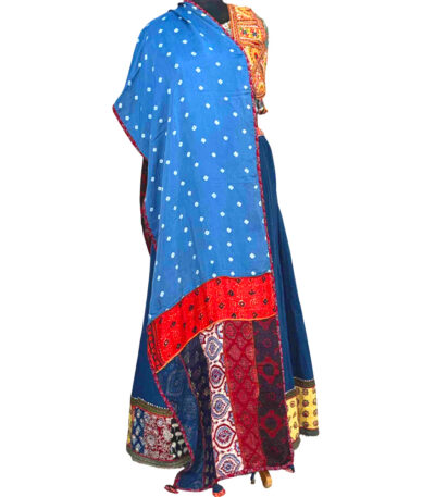 enchanting mirror work stole blue modal silk embroidery