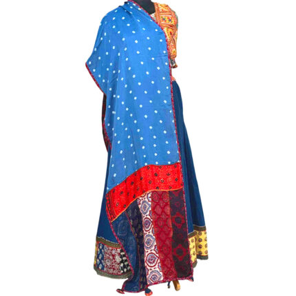 enchanting mirror work stole blue modal silk embroidery