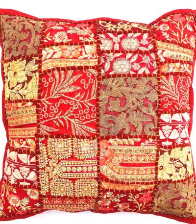 exquisite barmeri work cushion cover red vintage patchwork detail