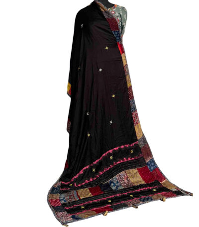 elegant ajrakh dupatta black modal silk katha work intricate patterns