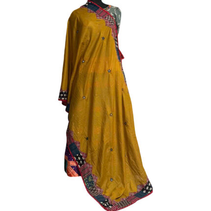 sparkling mirror work dupatta yellow muslin silk embroidery
