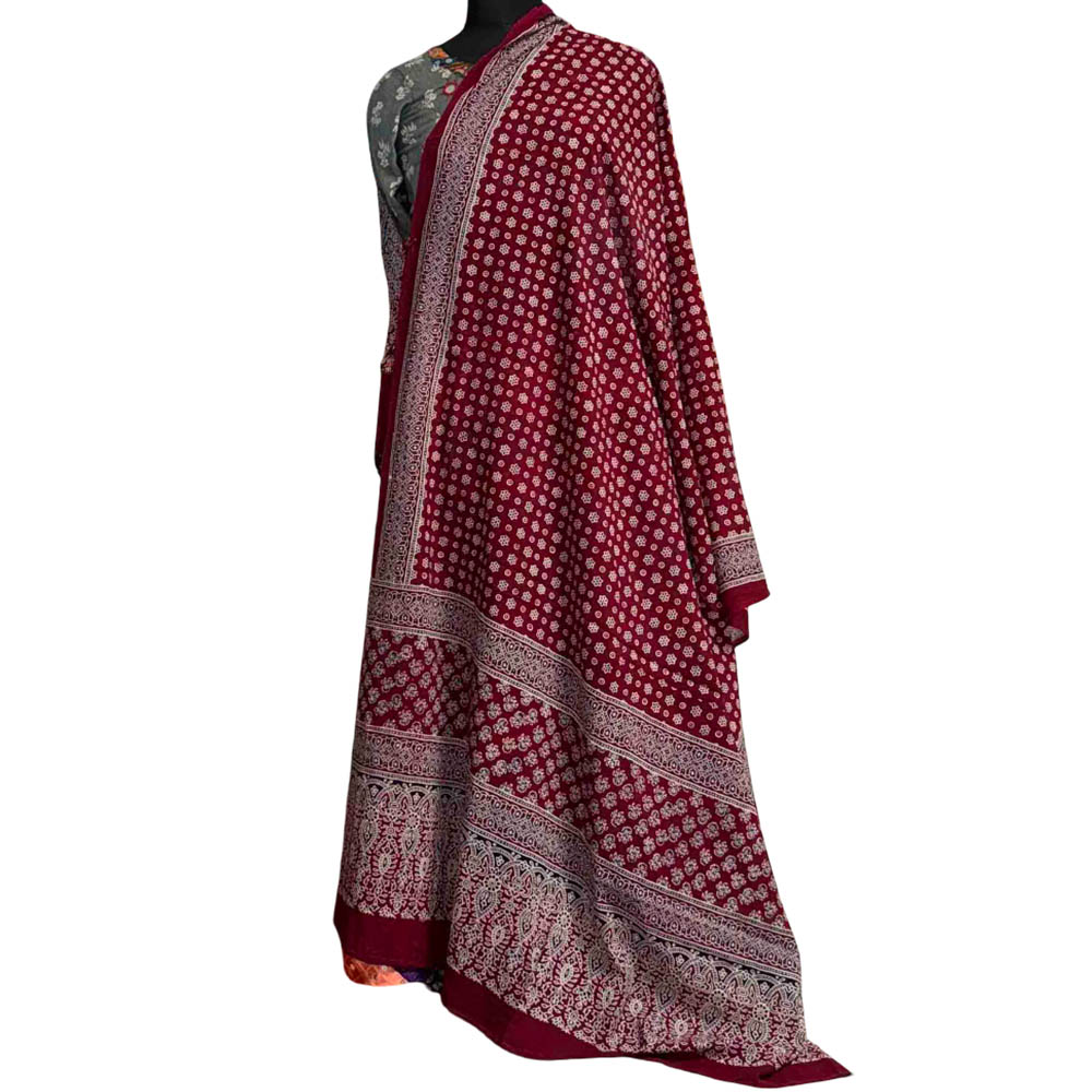 luxurious ajrakh dupatta maroon cotton hand-block prints