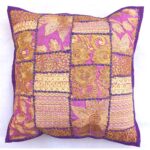 barmeri work cushion cover maroon handcrafted embroidered patchwork flower and leaf design