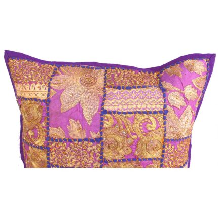 barmeri work cushion cover maroon handcrafted embroidered patchwork flower and leaf design