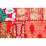 enchanting barmeri work cushion cover tangerine handcrafted embroidered patchwork khambadia work flower leaf design