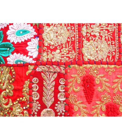 enchanting barmeri work cushion cover tangerine handcrafted embroidered patchwork khambadia work flower leaf design