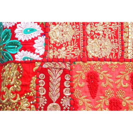 enchanting barmeri work cushion cover tangerine handcrafted embroidered patchwork khambadia work flower leaf design