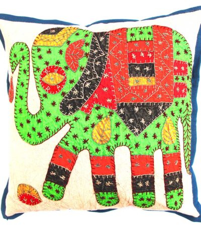 majestic barmer applique work cushion cover white handcrafted elephant design embroidery patchwork