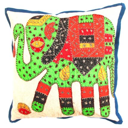 majestic barmer applique work cushion cover white handcrafted elephant design embroidery patchwork
