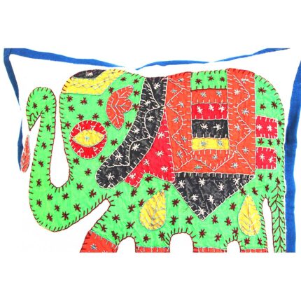 majestic barmer applique work cushion cover white handcrafted elephant design embroidery patchwork