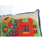 majestic barmer applique work cushion cover white handcrafted elephant design embroidery patchwork