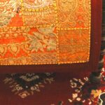 Main product image: Exquisite Barmer red table runner with handcrafted cotton embroidered patchwork flower and leaf design