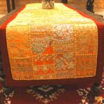 Main product image: Exquisite Barmer red table runner with handcrafted cotton embroidered patchwork flower and leaf design