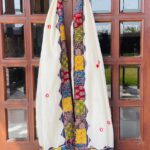 Ajrakh Applique & Orange Mirrors Dupatta ~ White with Tassels