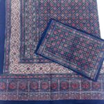 Dark Blue Ajrakh Print Bed Sheet with Pillow Cover | Multi-Color Hand Block Printed Double Bed Cover