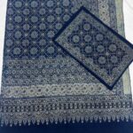 Indigo Blue Ajrakh Print Bed Sheet with Pillow Cover | Traditional Hand Block Printed Double Bed Cover