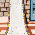 White Ajrakh Patchwork Stole with Multi-Color Border