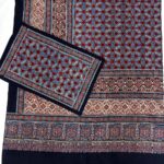 Red & Blue Ajrakh Print Bed Sheet with Pillow Covers | Hand Block Printed Double Bed Cover